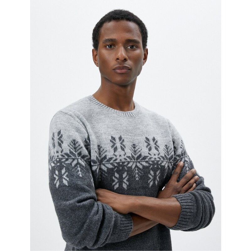 Koton Acrylic Blend Sweater Crew Neck Ethnic Patterned