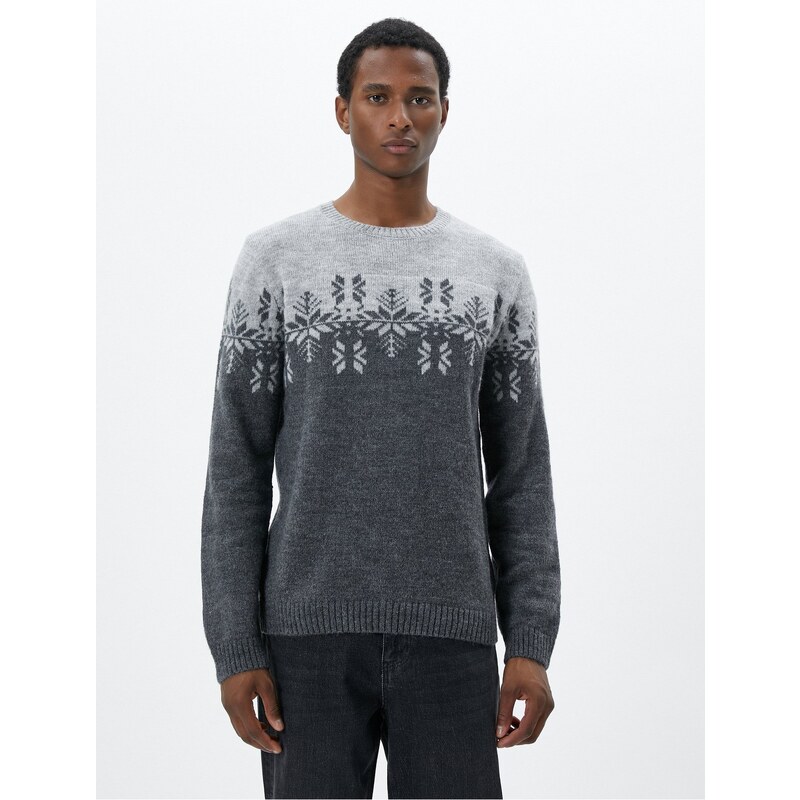 Koton Acrylic Blend Sweater Crew Neck Ethnic Patterned