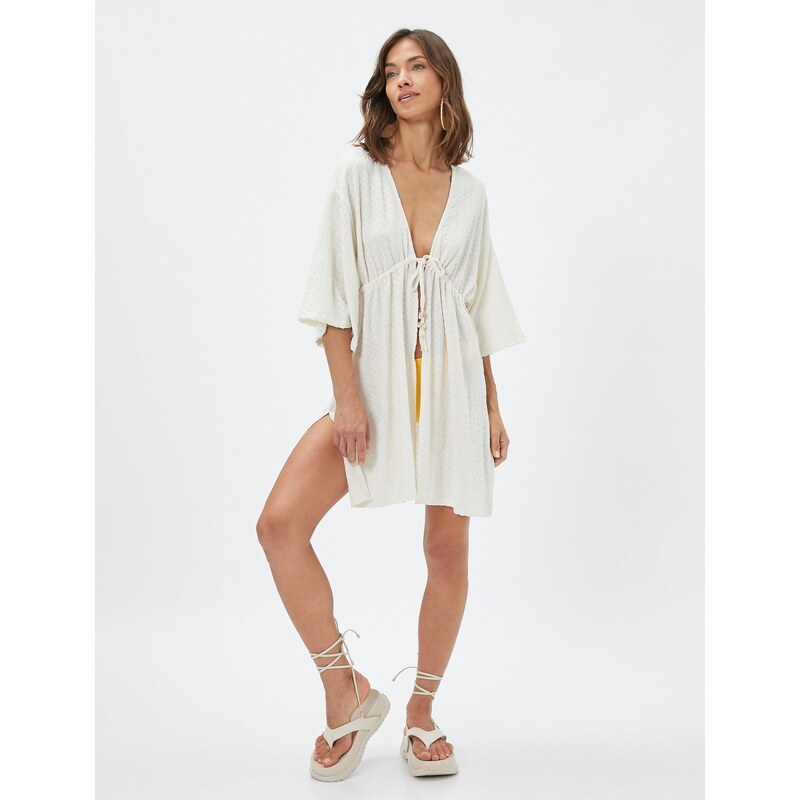 Koton Şahika Ercümen X Cotton - V Neck Tie Detailed Beach Dress