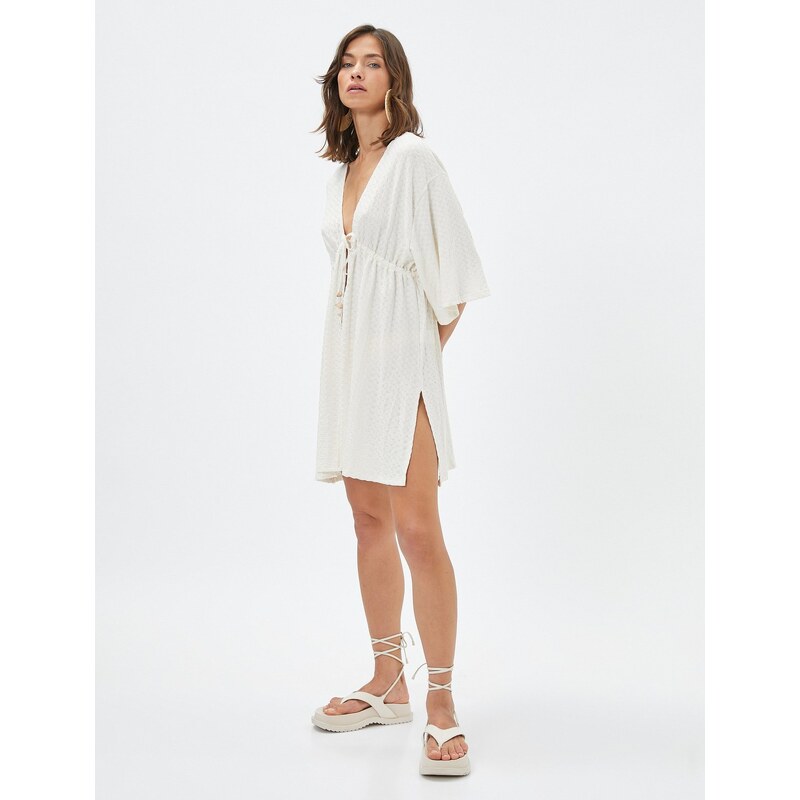 Koton Şahika Ercümen X Cotton - V Neck Tie Detailed Beach Dress