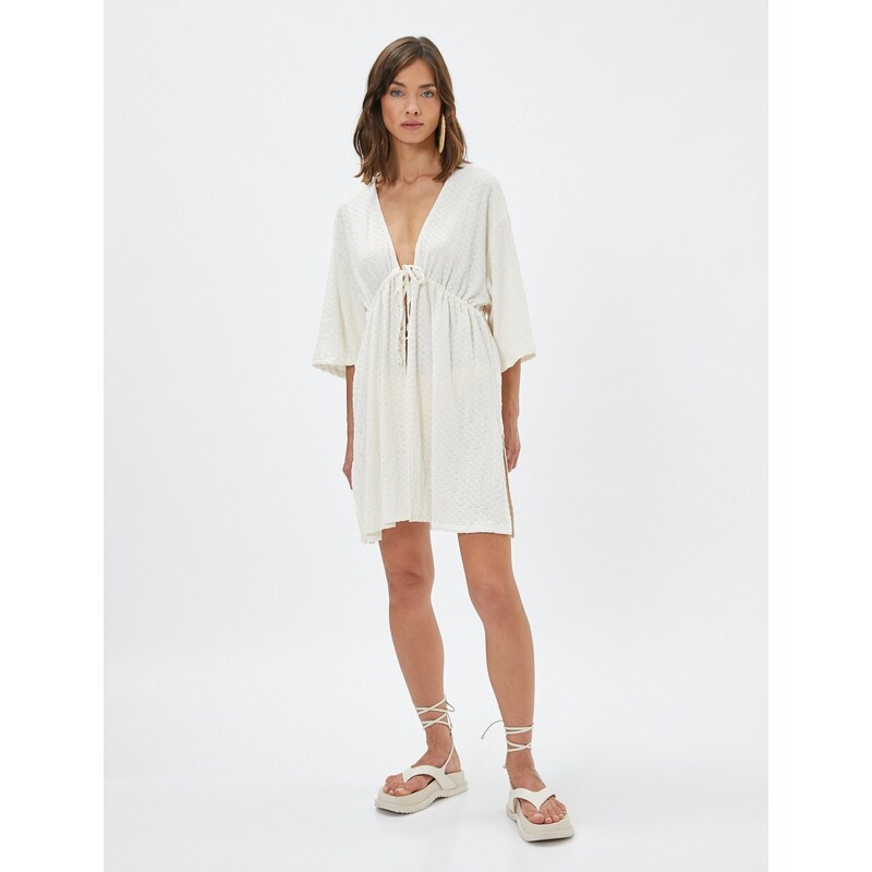 Koton Şahika Ercümen X Cotton - V Neck Tie Detailed Beach Dress