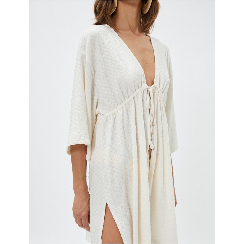 Koton Şahika Ercümen X Cotton - V Neck Tie Detailed Beach Dress