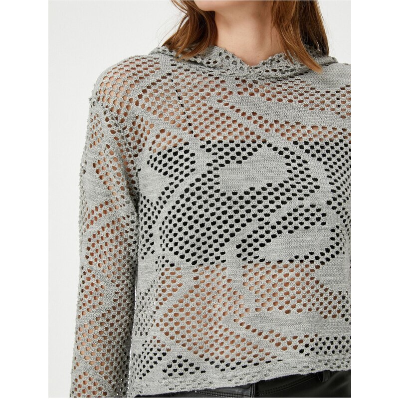 Koton Hooded Sweatshirt Openwork Knit Long Sleeve