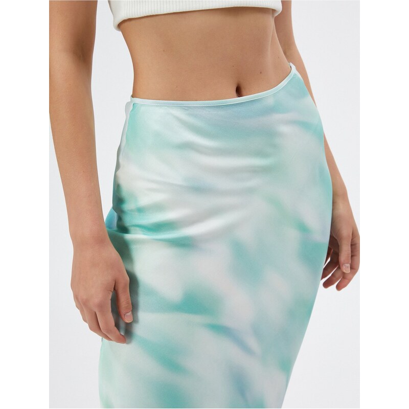 Koton Satin Midi Skirt with slits and Tie-Dye Patterned A-Line Viscose.