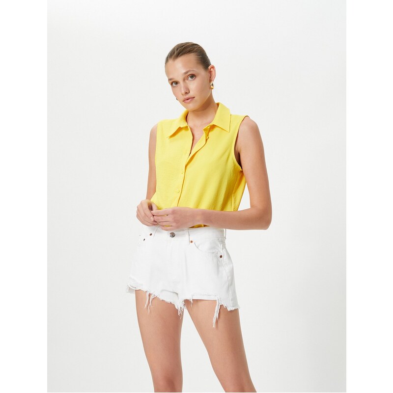 Koton Sleeveless Shirt with Buttons, Comfortable Cut, Textured