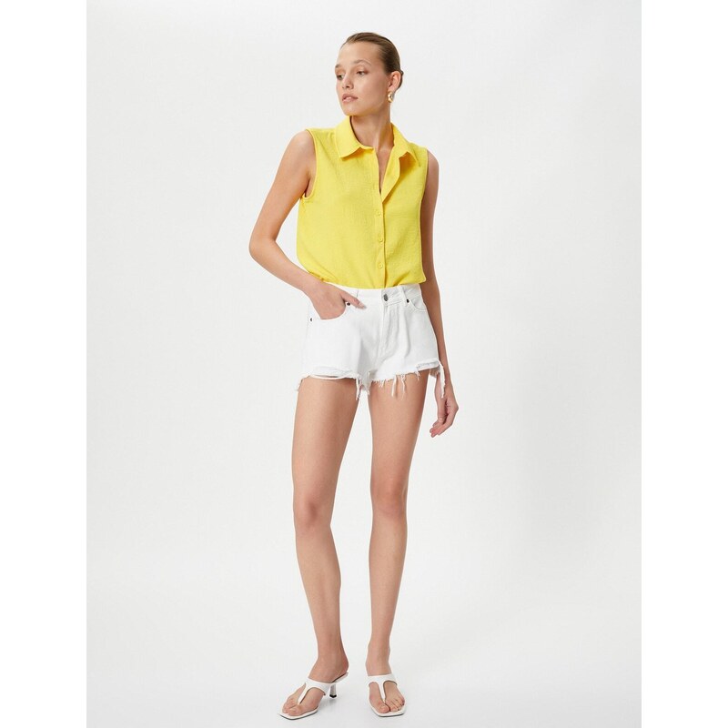 Koton Sleeveless Shirt with Buttons, Comfortable Cut, Textured