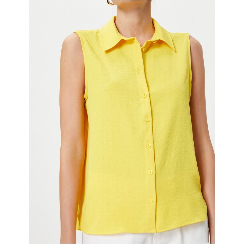 Koton Sleeveless Shirt with Buttons, Comfortable Cut, Textured