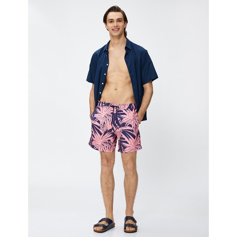 Koton Swimsuit Shorts Leaf Printed Waist Laced Pocket