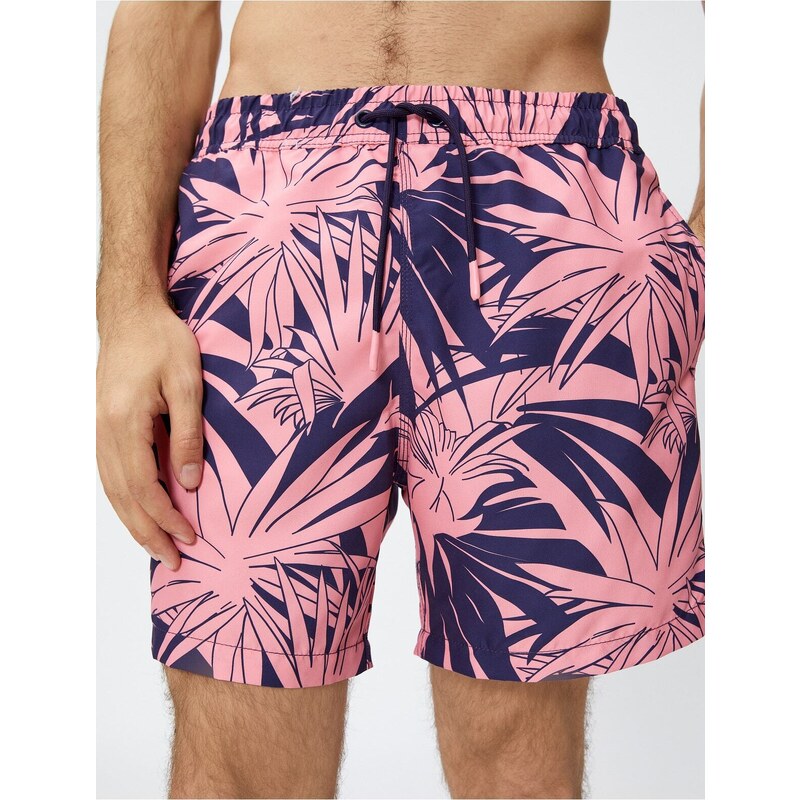 Koton Swimsuit Shorts Leaf Printed Waist Laced Pocket