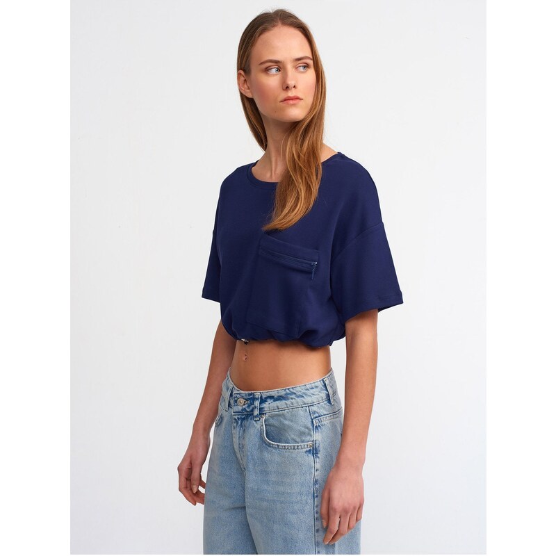 Dilvin 30225 Crop Cotton T-Shirt-Navy Blue