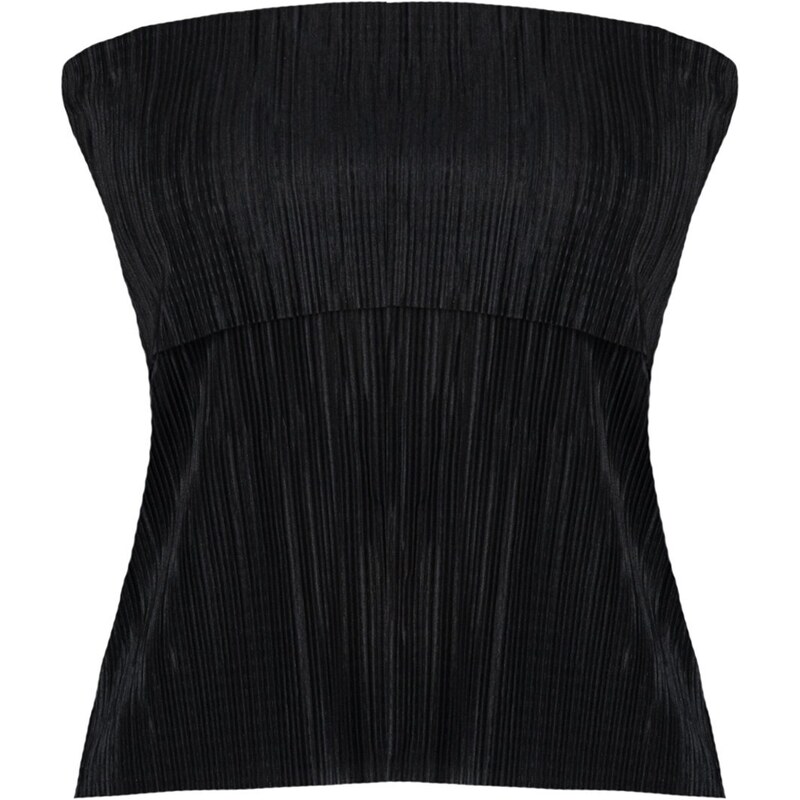 Trendyol Black Pleat Regular/Normal Fit Strapless Collar Stretch Knitted Blouse