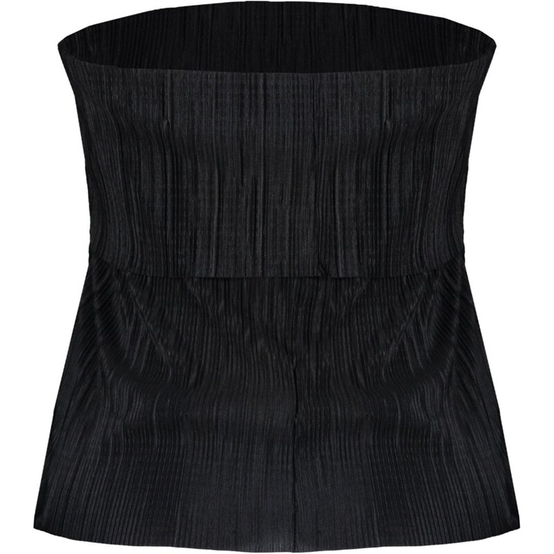Trendyol Black Pleat Regular/Normal Fit Strapless Collar Stretch Knitted Blouse