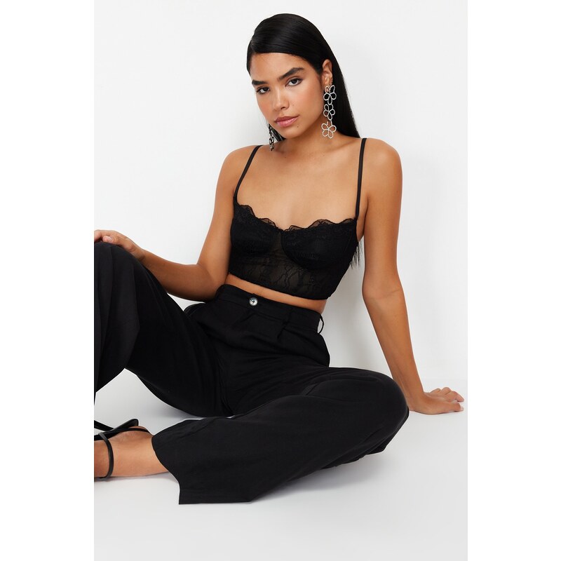 Trendyol Black Crop Knitted Corset Detailed Bustier