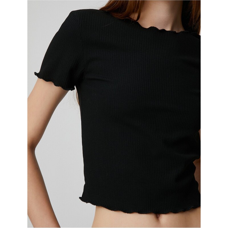 Koton Crop T-Shirt Short Sleeve Crew Neck Ruffle Detail