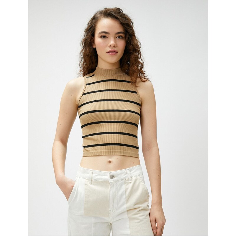 Koton Crop Athlete Stand Up Collar, Ribbed Patterned