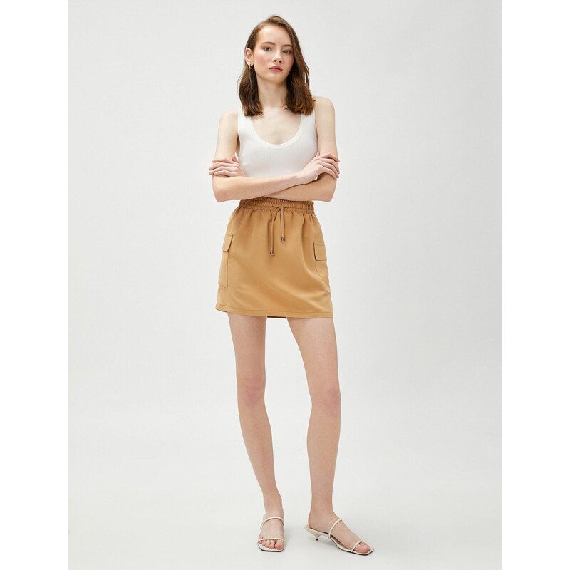 Koton Mini Skirt Modal Mixture With Pockets Tie Waist