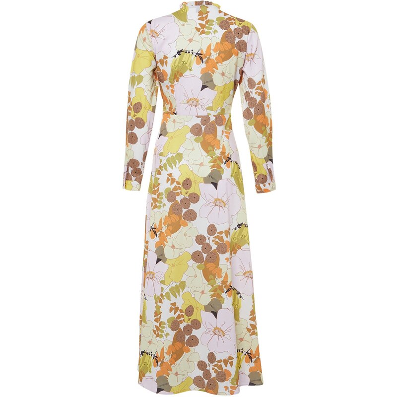 Trendyol Yellow Floral Patterned Cotton Woven Dress with Flared Skirt