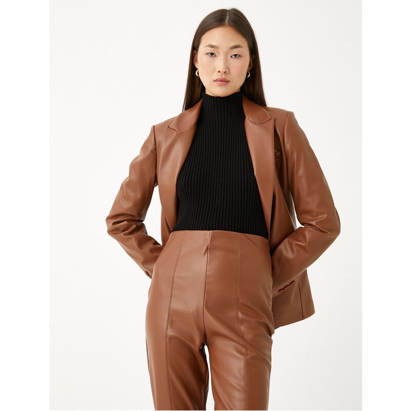 Koton Faux Leather Blazer Jacket with Pocket Detail.