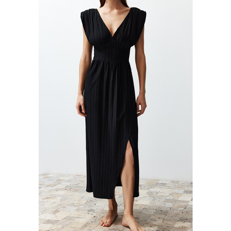 Trendyol Black Maxi Woven Slit Beach Dress