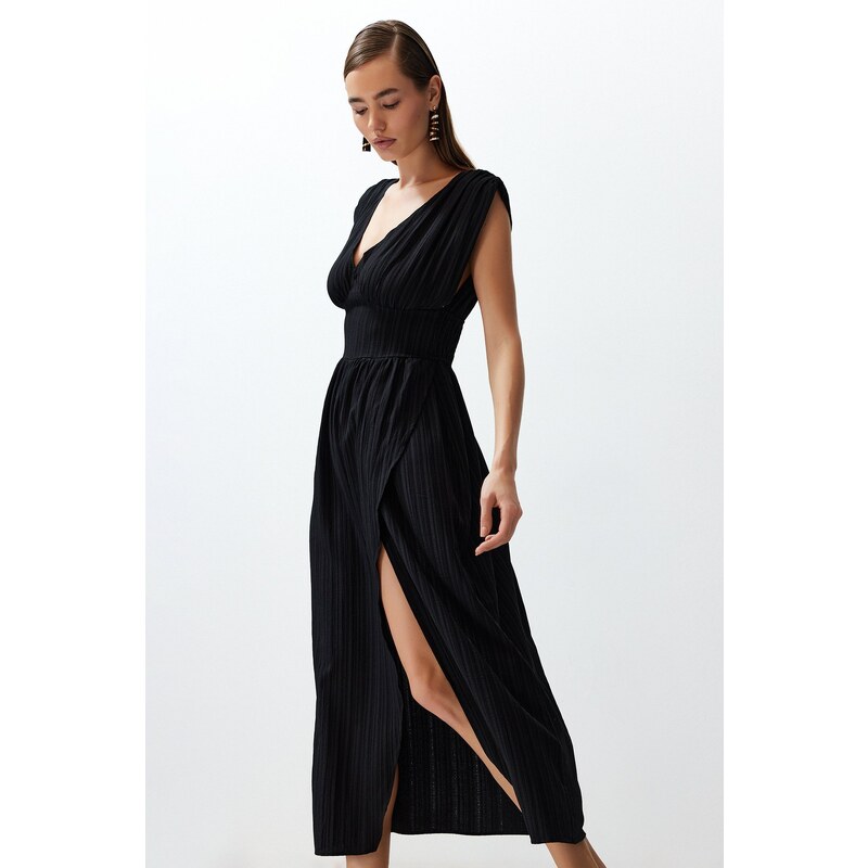 Trendyol Black Maxi Woven Slit Beach Dress