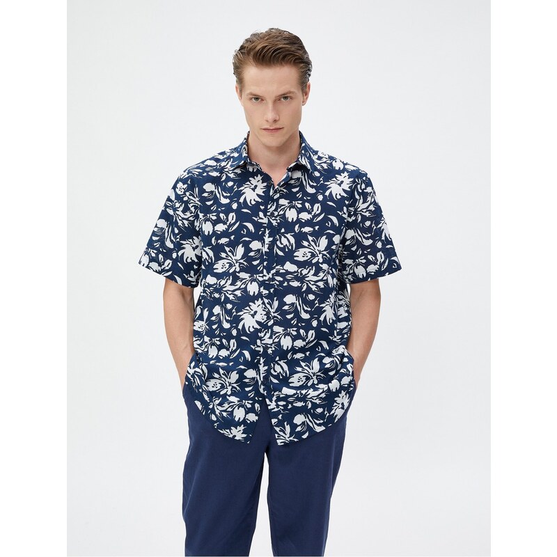 Koton Summer Shirt with Floral Short Sleeves, Classic Collar