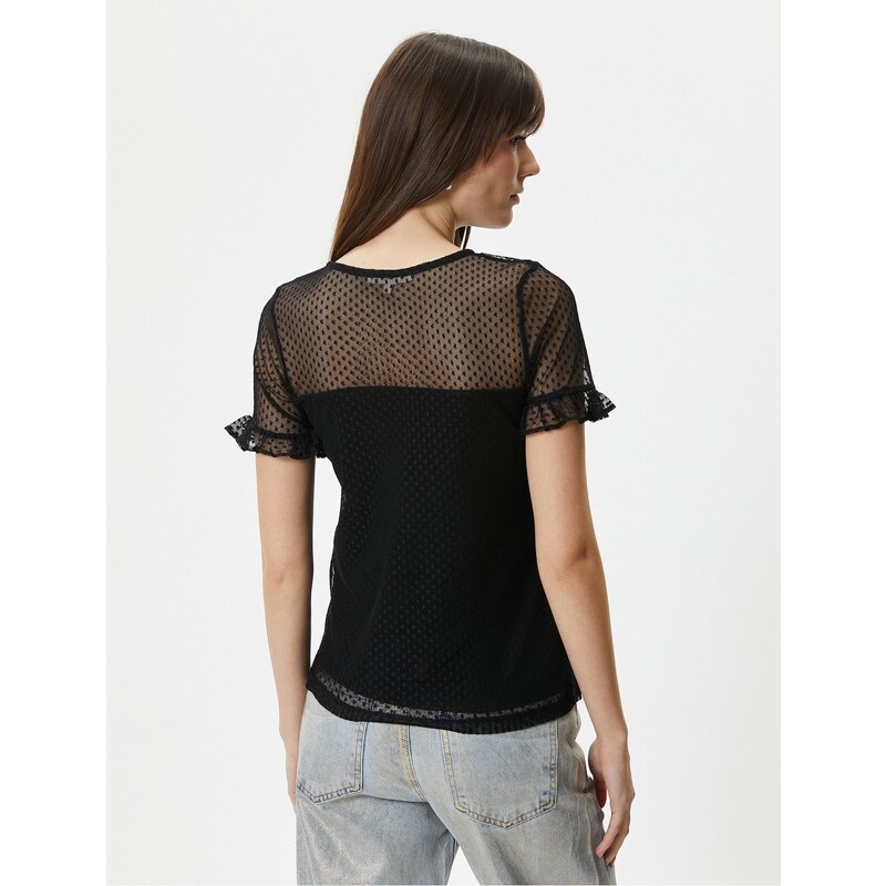 Koton Lace T-Shirt Short Sleeve Crew Neck