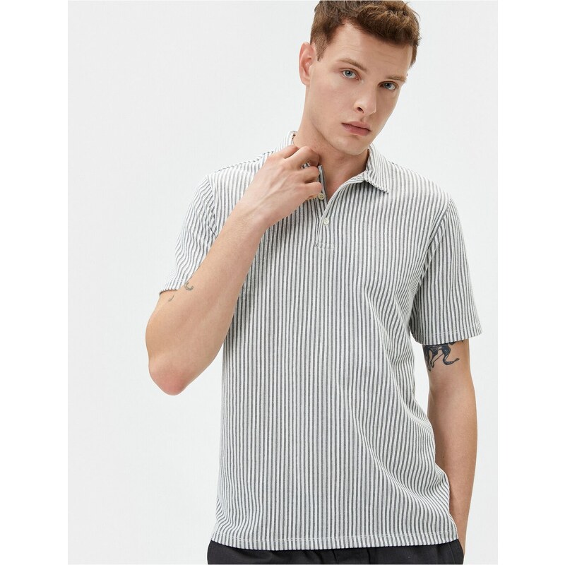 Koton Polo Neck T-Shirt Short Sleeve Button Detailed