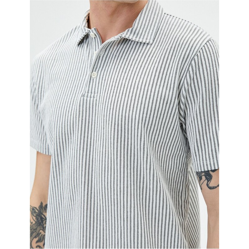 Koton Polo Neck T-Shirt Short Sleeve Button Detailed
