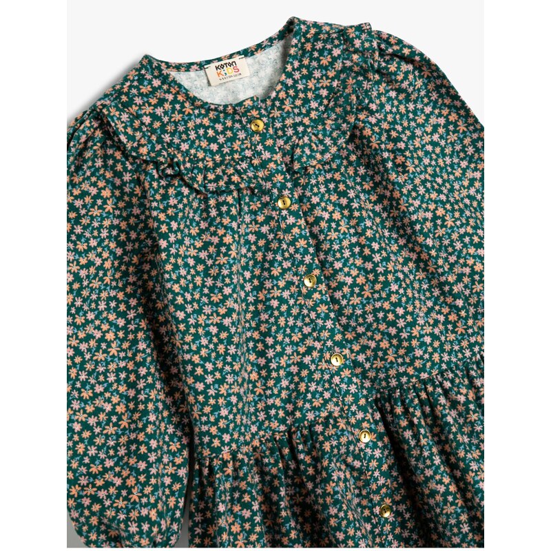 Koton Floral Dress Baby Collar Long Sleeve Buttoned Cotton