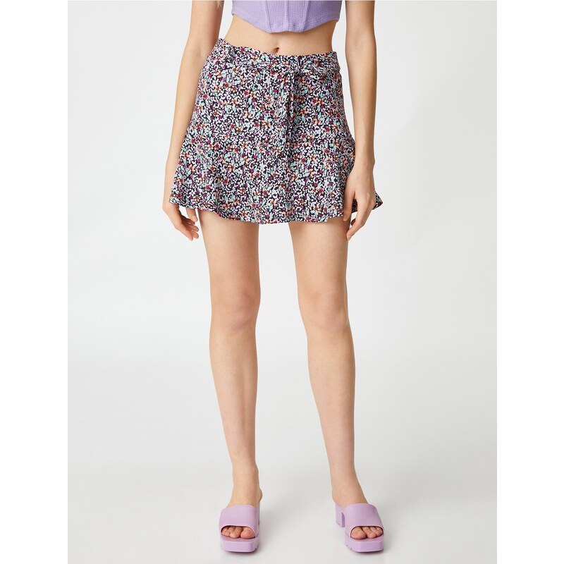 Koton Floral Shorts Skirt with Mini Belt Ruffled Waist.