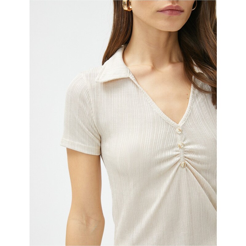 Koton Crop Polo T-Shirt Striped Draping Detailed