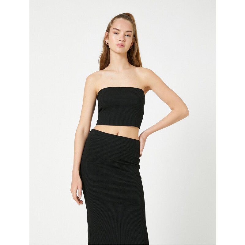 Koton Strapless Bustier Crop Ribbed Viscose Blended