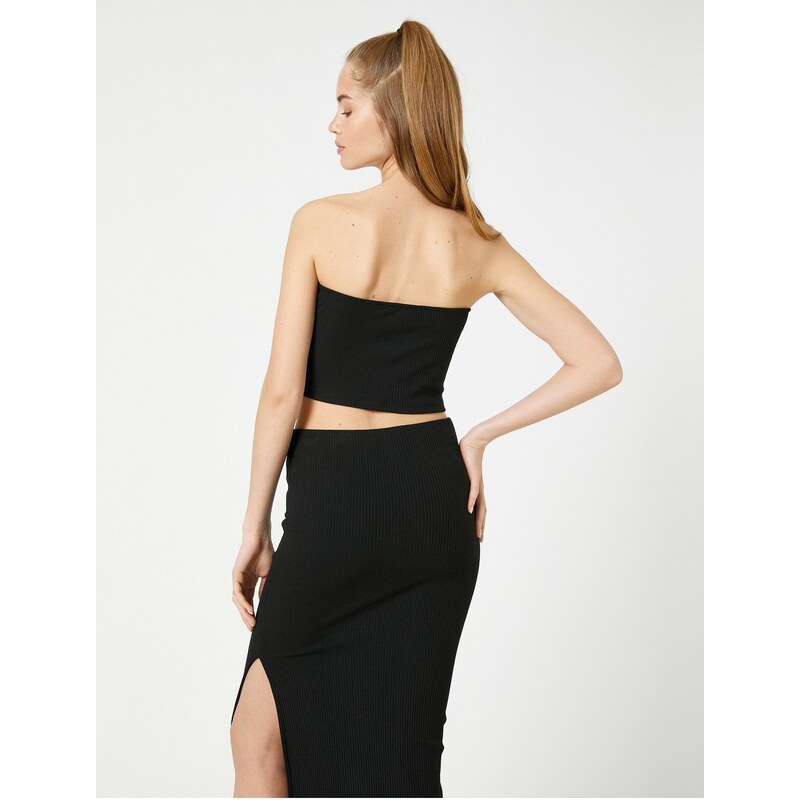 Koton Strapless Bustier Crop Ribbed Viscose Blended