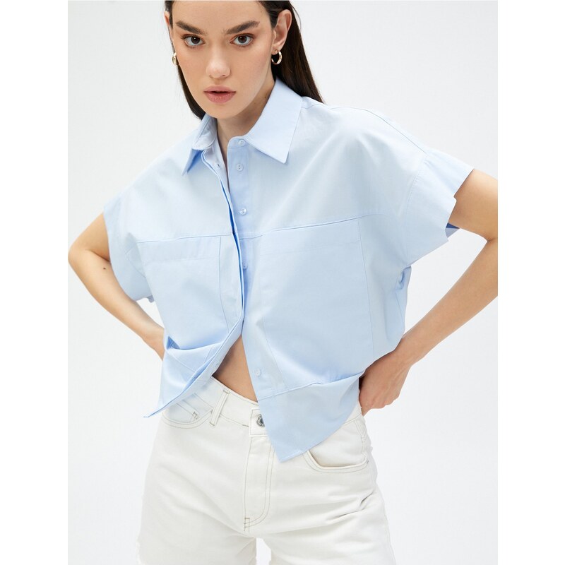 Koton Crop Poplin Shirt Short Sleeve Cotton