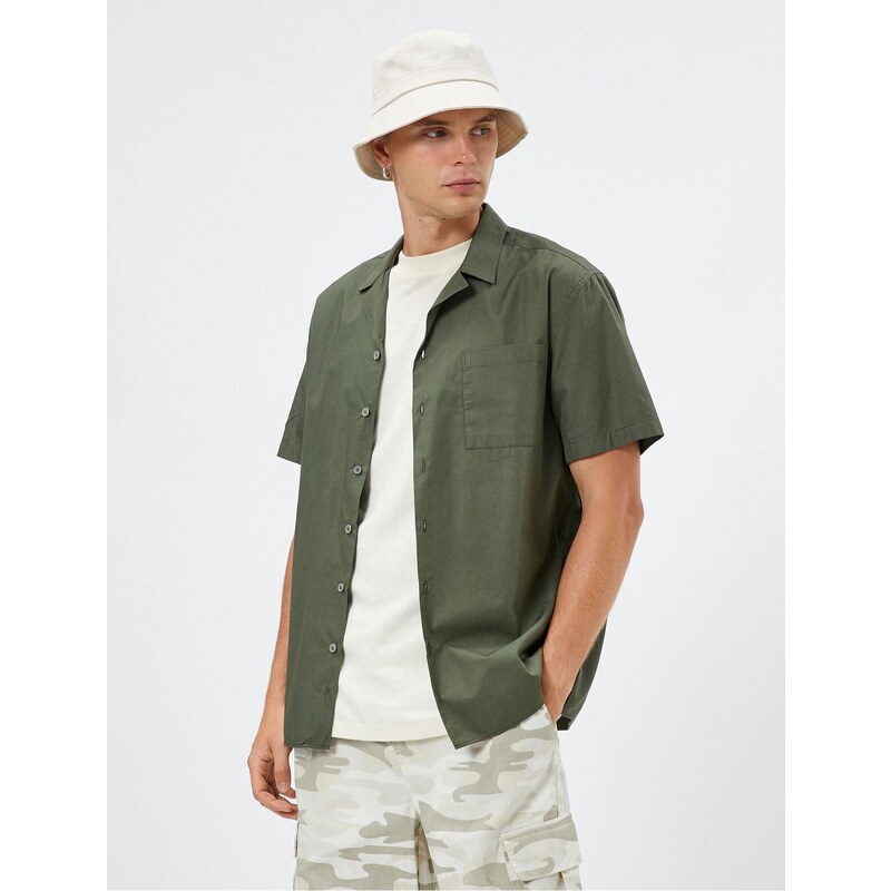 Koton Short Sleeve Shirt with Turndown Collar Pocket Detailed Cotton.