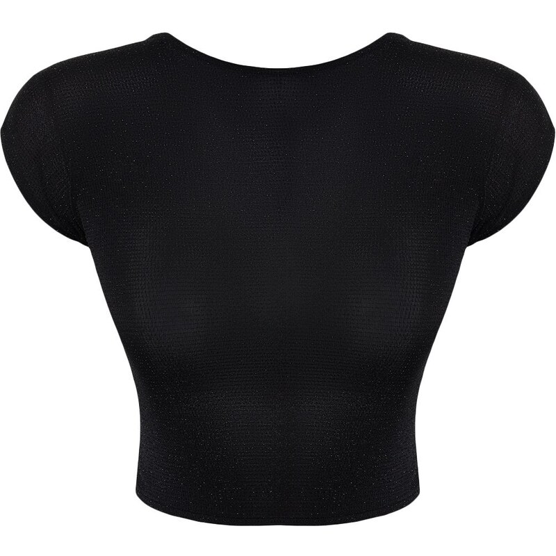 Trendyol Black Crop Unlined Shiny Blouse