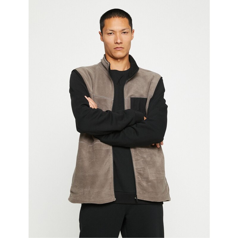 Koton Basic Fleece Vest Pocket Detailed High Neck Zipper