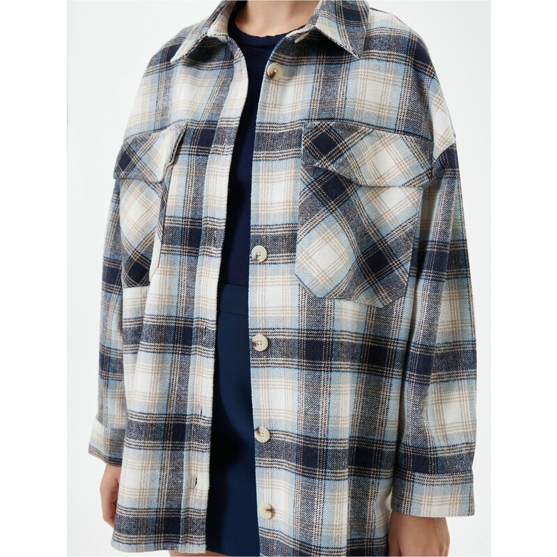 Koton Oversize dřevorubecká košile s klopovými kapsami Klasický límec