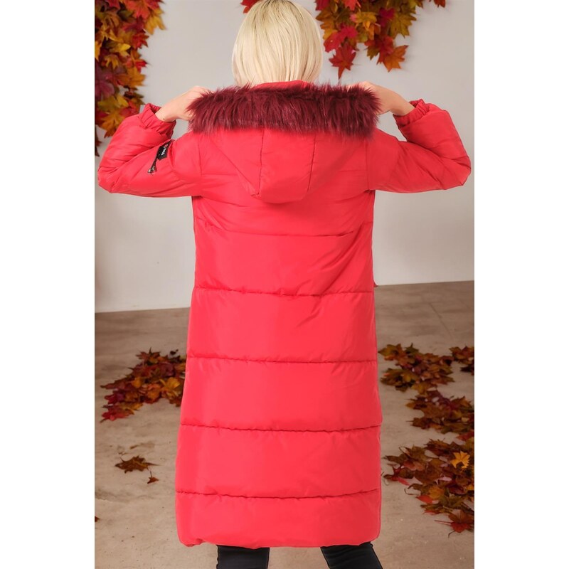 Z6706 DEWBERRY LADIES COAT-PLAIN RED