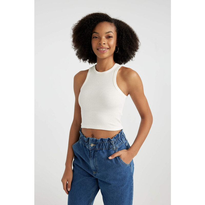 DEFACTO Fitted Halter Neck Ribbed Camisole Blouse