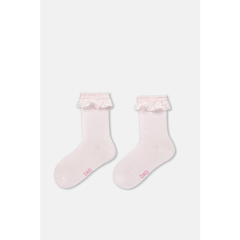 Dagi Ecru-Pink Girl's 3-Piece Lace Socks