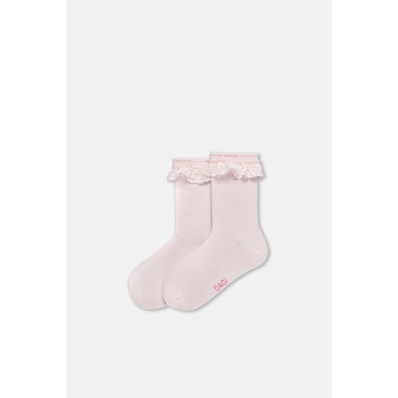 Dagi Ecru-Pink Girl's 3-Piece Lace Socks