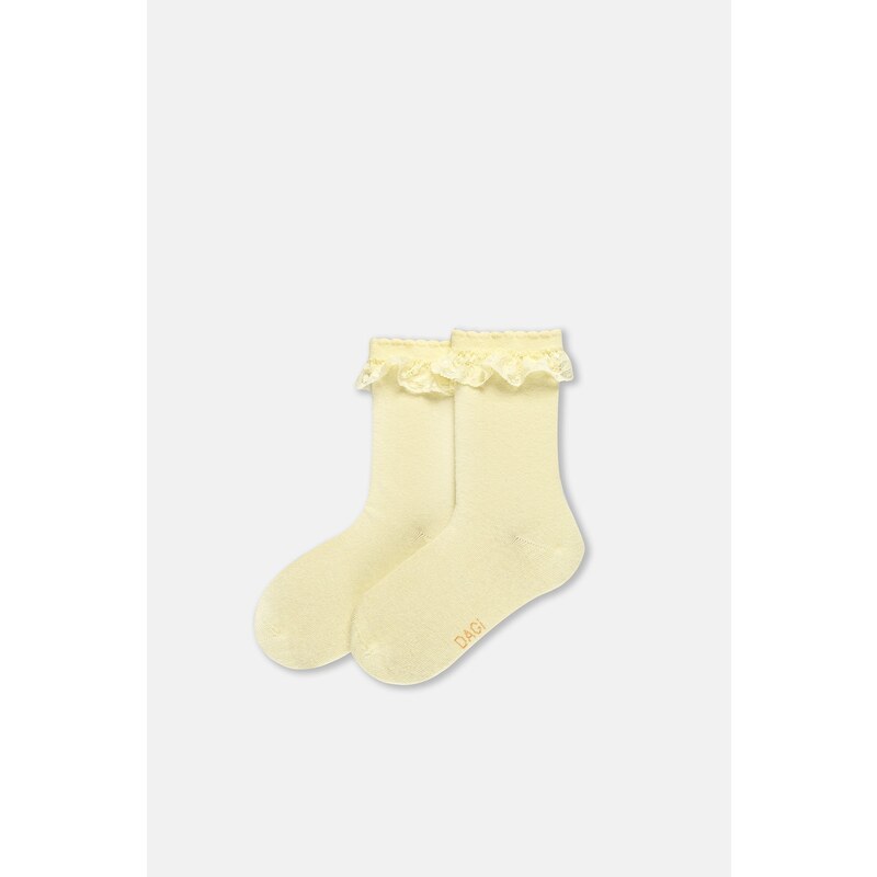 Dagi Ecru-Yellow Girl's 3-Piece Lace Socks