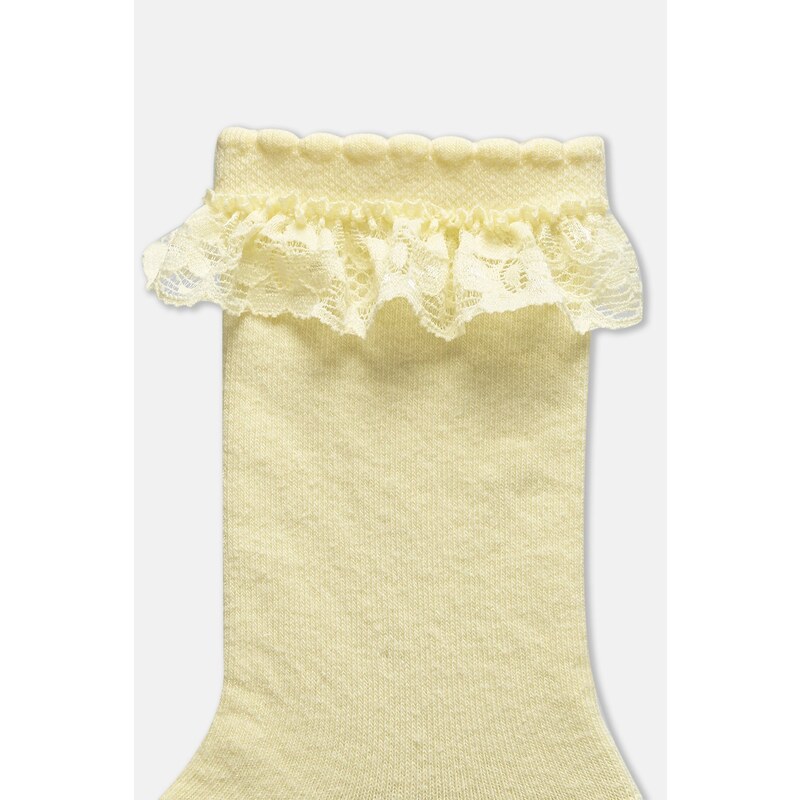 Dagi Ecru-Yellow Girl's 3-Piece Lace Socks