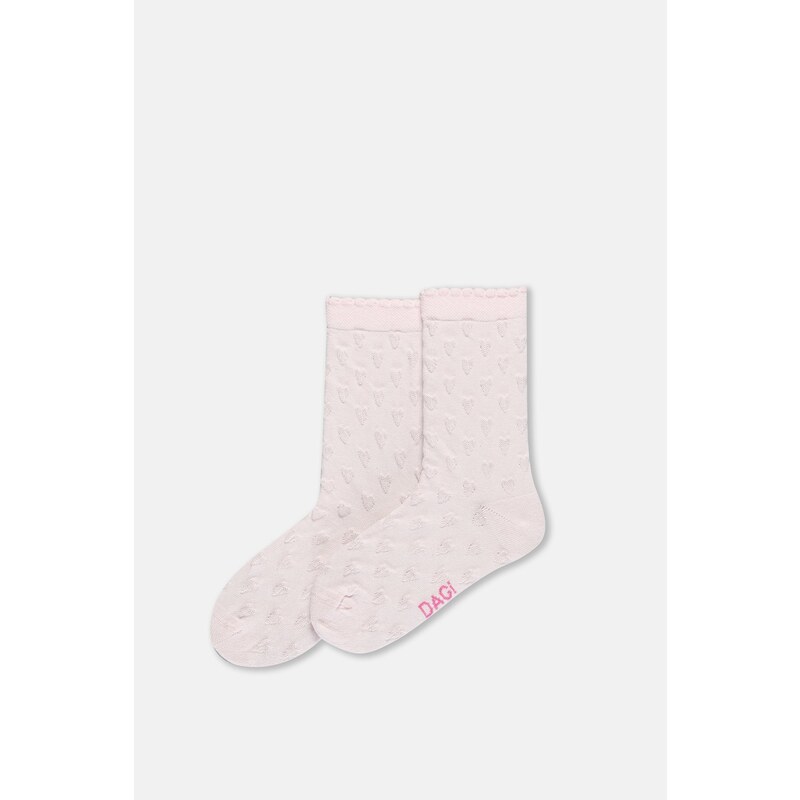 Dagi Ecru-Pink Girl's 2-Piece Heart Patterned Socks