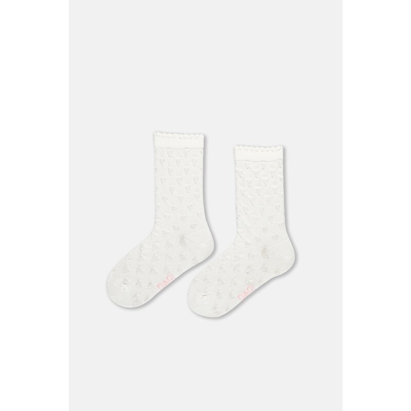 Dagi Ecru-Pink Girl's 2-Piece Heart Patterned Socks