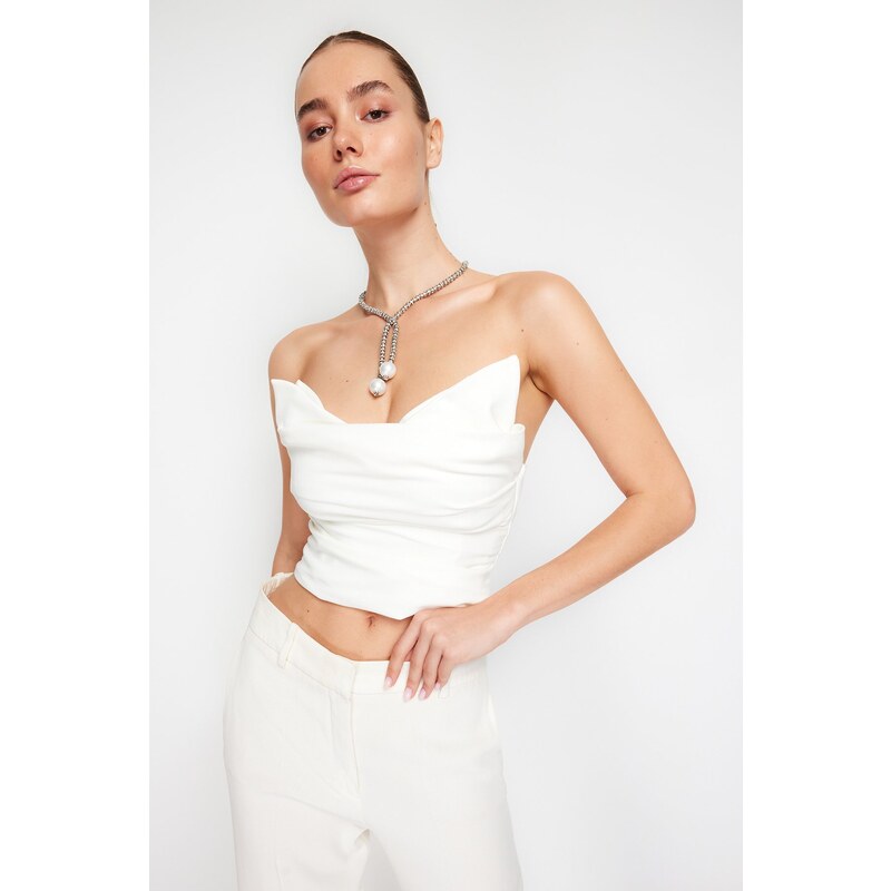 Trendyol Bridal White Crop Woven Bustier