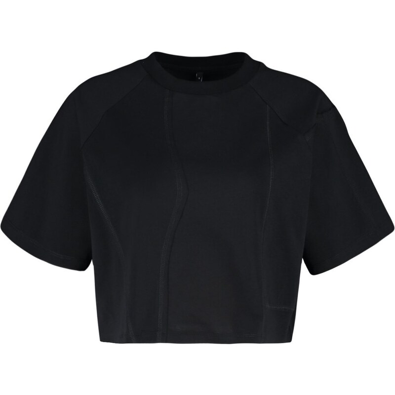 Trendyol Black 100% Cotton Cut Detailed Relaxed Crop Knitted T-Shirt