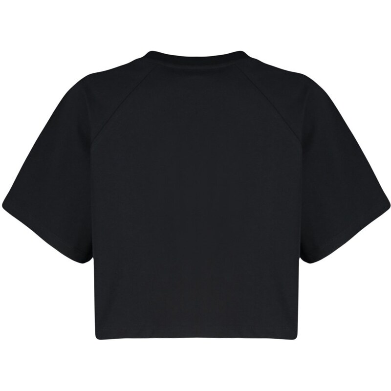 Trendyol Black 100% Cotton Cut Detailed Relaxed Crop Knitted T-Shirt