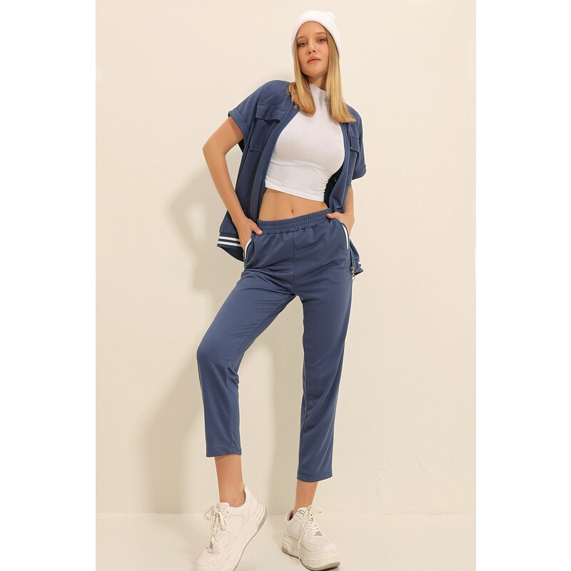 Trend Alaçatı Stili Womens Indigo Four Pocket Ribbed Double